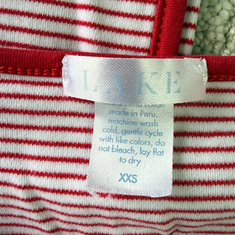 Lake Pajama Set Women XXS Red White Striped Pima Cotton Long Sleeve Loungewear
